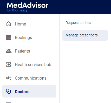 MFP Menu Doctors Manage prescribers