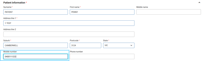 Patient information Mobile number